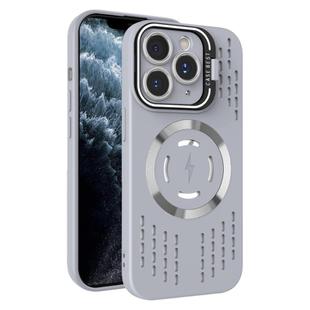 For iPhone 11 Pro Max Lens Holder MagSafe Cooling Phone Case(Grey)