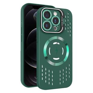 For iPhone 12 Pro Lens Holder MagSafe Cooling Phone Case(Dark Green)