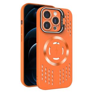 For iPhone 12 Pro Max Lens Holder MagSafe Cooling Phone Case(Orange)