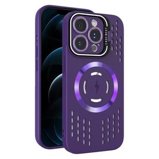 For iPhone 12 Pro Max Lens Holder MagSafe Cooling Phone Case(Dark Purple)