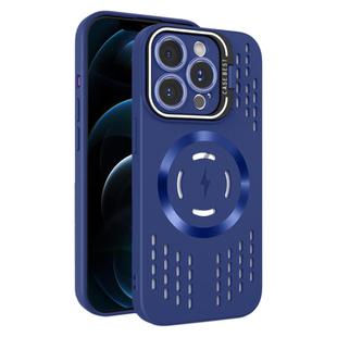 For iPhone 12 Pro Max Lens Holder MagSafe Cooling Phone Case(Royal Blue)