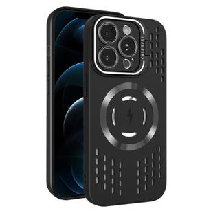For iPhone 12 Pro Max Lens Holder MagSafe Cooling Phone Case(Black)