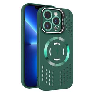 For iPhone 13 Pro Lens Holder MagSafe Cooling Phone Case(Dark Green)