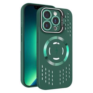 For iPhone 13 Pro Max Lens Holder MagSafe Cooling Phone Case(Dark Green)