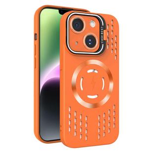 For iPhone 14 Lens Holder MagSafe Cooling Phone Case(Orange)