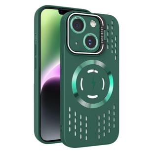 For iPhone 14 Lens Holder MagSafe Cooling Phone Case(Dark Green)