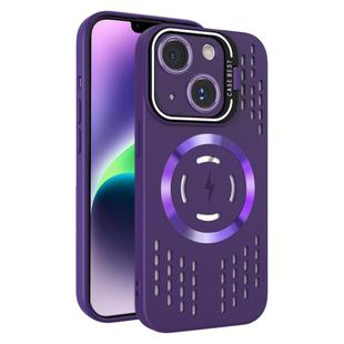 For iPhone 14 Plus Lens Holder MagSafe Cooling Phone Case(Dark Purple)