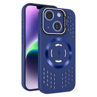 For iPhone 14 Plus Lens Holder MagSafe Cooling Phone Case(Royal Blue)