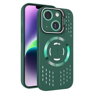 For iPhone 14 Plus Lens Holder MagSafe Cooling Phone Case(Dark Green)