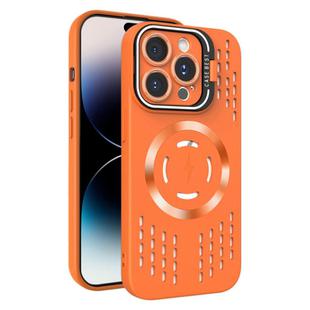 For iPhone 14 Pro Lens Holder MagSafe Cooling Phone Case(Orange)