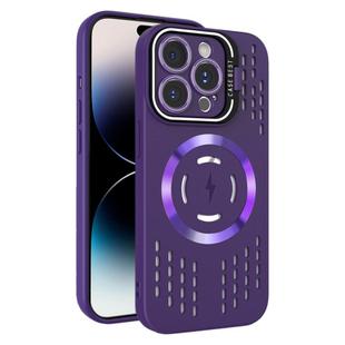 For iPhone 14 Pro Lens Holder MagSafe Cooling Phone Case(Dark Purple)
