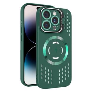 For iPhone 14 Pro Lens Holder MagSafe Cooling Phone Case(Dark Green)