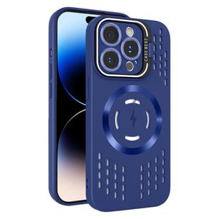 For iPhone 14 Pro Max Lens Holder MagSafe Cooling Phone Case(Royal Blue)