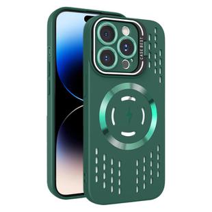 For iPhone 14 Pro Max Lens Holder MagSafe Cooling Phone Case(Dark Green)