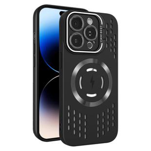 For iPhone 14 Pro Max Lens Holder MagSafe Cooling Phone Case(Black)