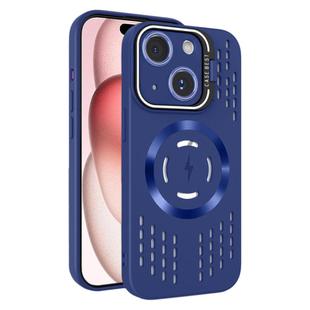 For iPhone 15 Lens Holder MagSafe Cooling Phone Case(Royal Blue)