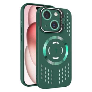For iPhone 15 Lens Holder MagSafe Cooling Phone Case(Dark Green)