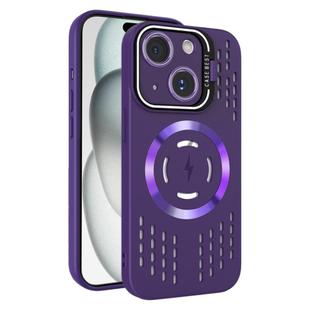 For iPhone 15 Plus Lens Holder MagSafe Cooling Phone Case(Dark Purple)
