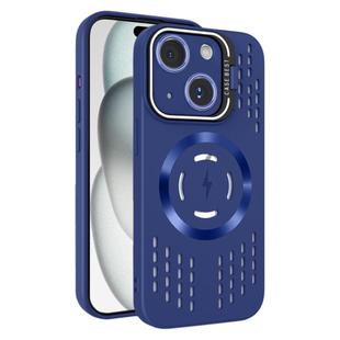 For iPhone 15 Plus Lens Holder MagSafe Cooling Phone Case(Royal Blue)