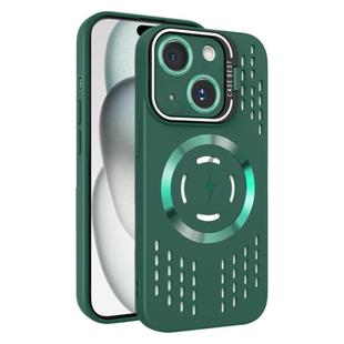 For iPhone 15 Plus Lens Holder MagSafe Cooling Phone Case(Dark Green)
