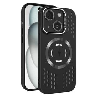 For iPhone 15 Plus Lens Holder MagSafe Cooling Phone Case(Black)