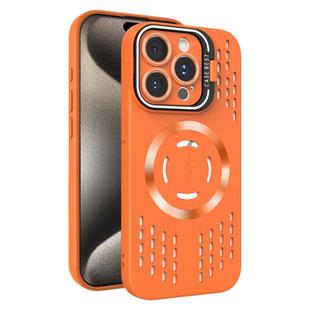 For iPhone 15 Pro Lens Holder MagSafe Cooling Phone Case(Orange)