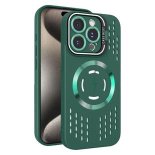 For iPhone 15 Pro Lens Holder MagSafe Cooling Phone Case(Dark Green)