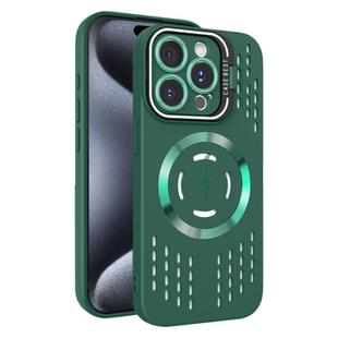 For iPhone 15 Pro Max Lens Holder MagSafe Cooling Phone Case(Dark Green)