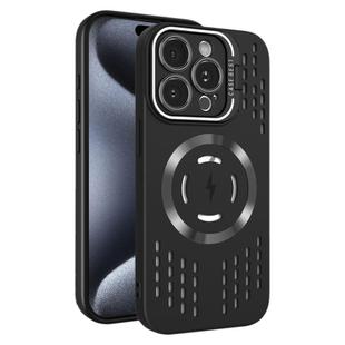 For iPhone 15 Pro Max Lens Holder MagSafe Cooling Phone Case(Black)