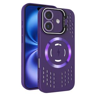 For iPhone 16 Lens Holder MagSafe Cooling Phone Case(Dark Purple)