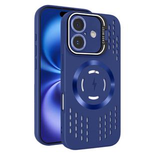 For iPhone 16 Lens Holder MagSafe Cooling Phone Case(Royal Blue)
