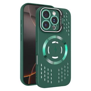 For iPhone 16 Pro Max Lens Holder MagSafe Cooling Phone Case(Dark Green)
