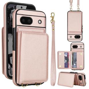 For Google Pixel 8a Crossbody Dual-buckle Wallet RFID Back Leather Phone Case(Rose Gold)