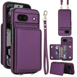 For Google Pixel 8a Crossbody Dual-buckle Wallet RFID Back Leather Phone Case(Dark Purple)