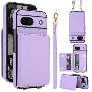 For Google Pixel 8a Crossbody Dual-buckle Wallet RFID Back Leather Phone Case(Light Purple)
