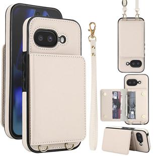 For Google Pixel 9a Crossbody Dual-buckle Wallet RFID Back Leather Phone Case(White)