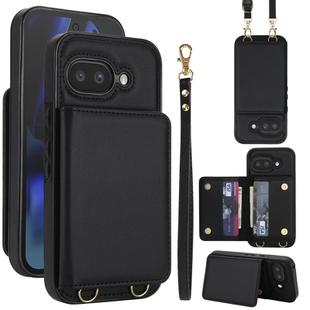 For Google Pixel 9a Crossbody Dual-buckle Wallet RFID Back Leather Phone Case(Black)