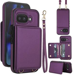 For Google Pixel 9a Crossbody Dual-buckle Wallet RFID Back Leather Phone Case(Dark Purple)