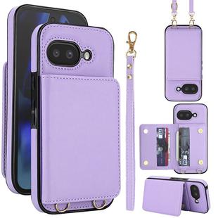 For Google Pixel 9a Crossbody Dual-buckle Wallet RFID Back Leather Phone Case(Light Purple)