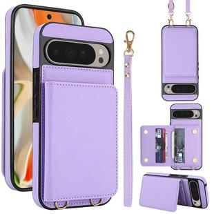 For Google Pixel 9 Pro XL Crossbody Dual-buckle Wallet RFID Back Leather Phone Case(Light Purple)