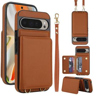 For Google Pixel 9 Pro Crossbody Dual-buckle Wallet RFID Back Leather Phone Case(Brown)