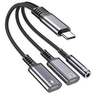 Type-C to 3.5mm and Type-C Charging Audio Adapter Cable(Grey)