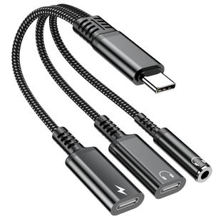 Type-C to 3.5mm and Type-C Charging Audio Adapter Cable(Black)