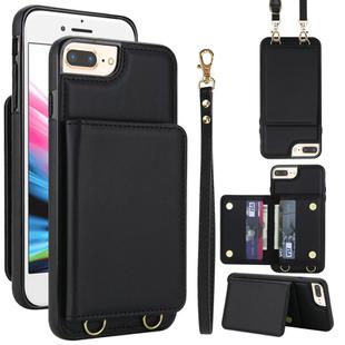 For iPhone SE 2022 / SE 2020 / 8 / 7 Crossbody Dual-buckle Wallet RFID Back Leather Phone Case(Black)