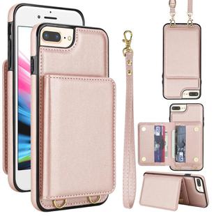 For iPhone SE 2022 / SE 2020 / 8 / 7 Crossbody Dual-buckle Wallet RFID Back Leather Phone Case(Rose Gold)