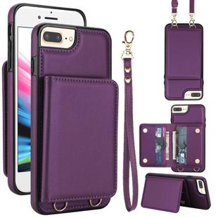 For iPhone SE 2022 / SE 2020 / 8 / 7 Crossbody Dual-buckle Wallet RFID Back Leather Phone Case(Dark Purple)