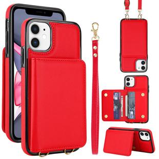 For iPhone 11 Crossbody Dual-buckle Wallet RFID Back Leather Phone Case(Red)
