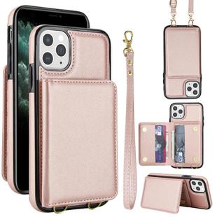 For iPhone 11 Pro Max Crossbody Dual-buckle Wallet RFID Back Leather Phone Case(Rose Gold)
