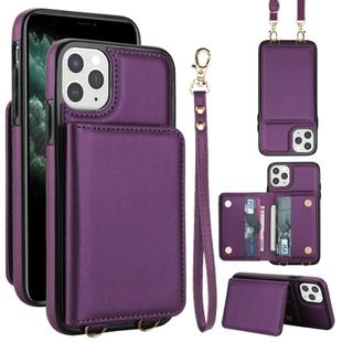 For iPhone 11 Pro Max Crossbody Dual-buckle Wallet RFID Back Leather Phone Case(Dark Purple)