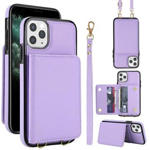 For iPhone 11 Pro Max Crossbody Dual-buckle Wallet RFID Back Leather Phone Case(Light Purple)